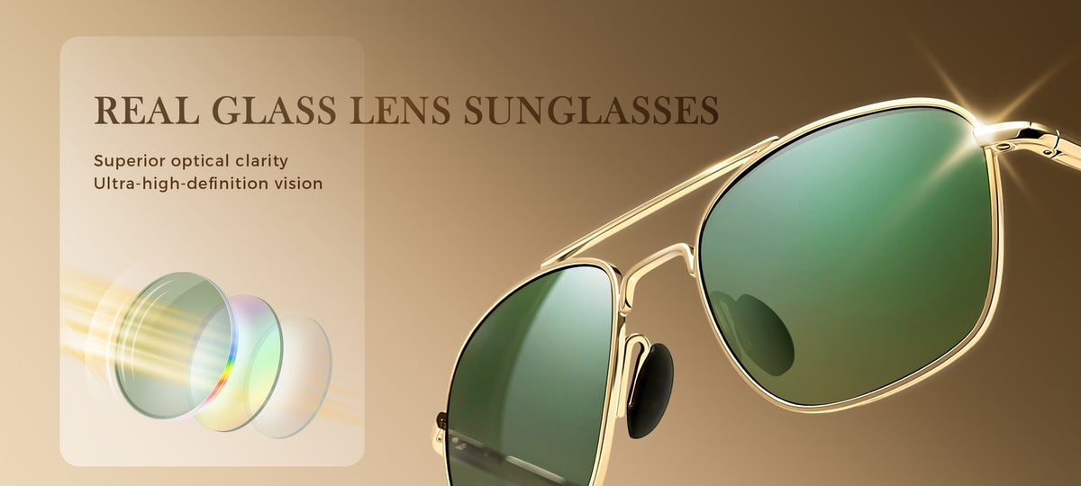 SUNGAIT glass lens sunglasses close-up showing optical clarity