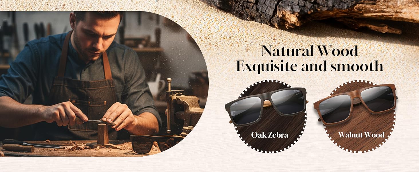 SUNGAIT Square Wood Polarized Sunglasses SGT284 | Walnut