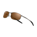 Sunglasses with brown lenses and black frames on a white background