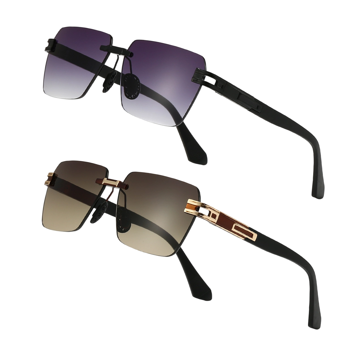 Modern Semi-Rimless Square Acetate Sunglasses UV400 Polarized Matte Gunmetal Metal Rectangle Semi-Rimless Gradient  main image 3