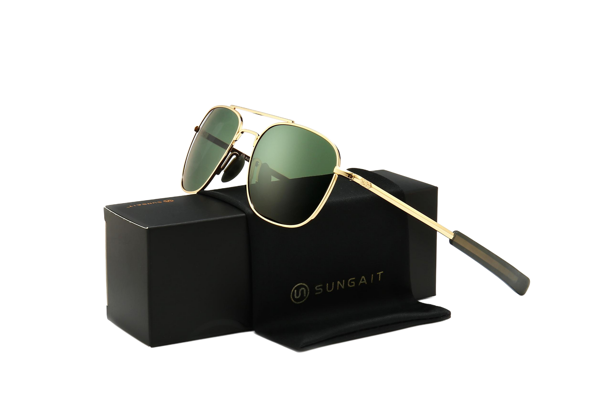 Military aviator sunglasses with green lenses