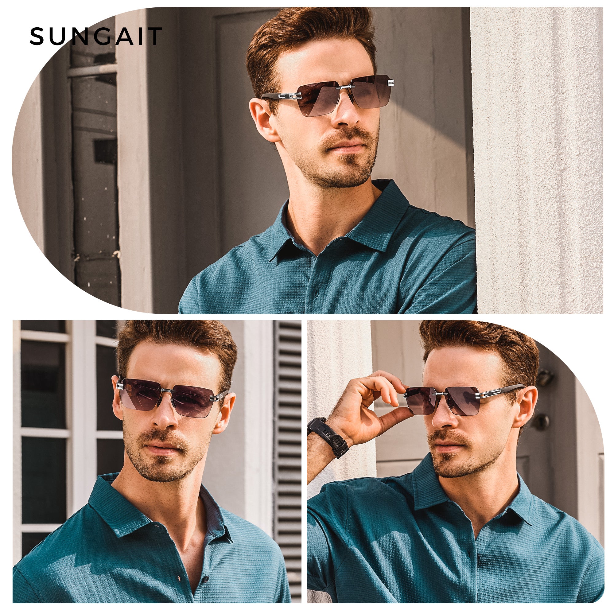 SUNGAIT Rimless Square Sunglasses SGT722 | Gradient UV400
